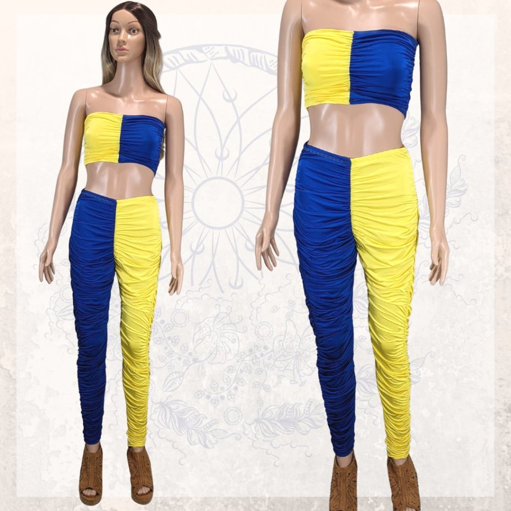 (5) WOMAN'S COLORBLOCK 2 PIECE CROP TOP & PANTS SET NWOT